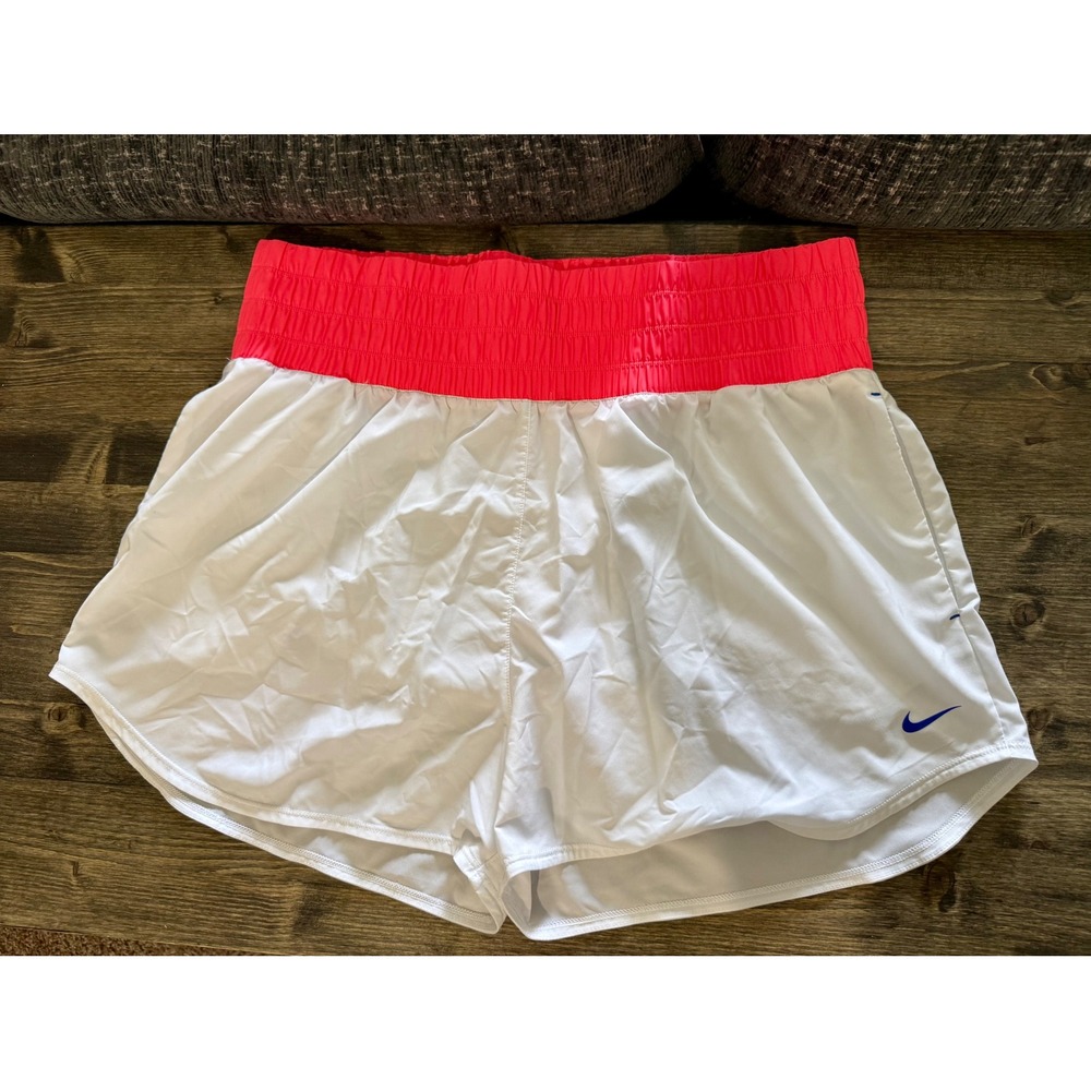Nike Running Shorts Womens XL White Pink Excellent Dri-FIT Smocked Waistband